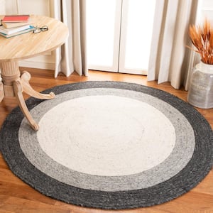 Braided Gray/Ivory 8 ft. x 8 ft. Round Solid Area Rug