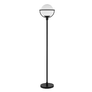 68 in Black and White Novelty Standard Floor Lamp With White Frosted Glass Globe Shade