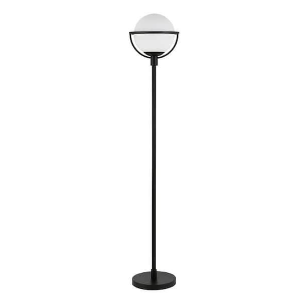HomeRoots 68 in Black and White Novelty Standard Floor Lamp With White Frosted Glass Globe Shade