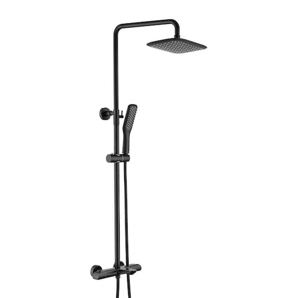 FORCLOVER 4-Spray Tub and Shower Faucet with Adjustable Slide Bar Rainfall Shower Head and Hand Shower in Black (Valve Included)