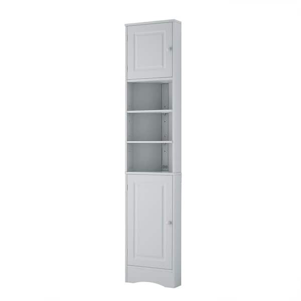 COWLOWN 14.6 in. W x 9.4 in. D x 66.9 in. H Gray Linen Cabinet Bathroom Storage Cabinet with 2 Doors and Adjustable Shelves