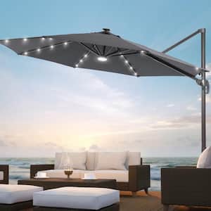 10 ft. Round Solar LED 360-Degree Rotation Cantilever Offset Outdoor Patio Umbrella in Anthracite