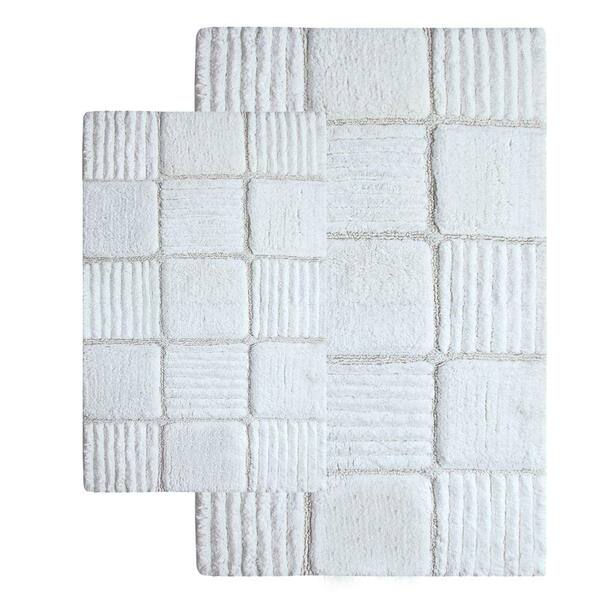 Chesapeake Merchandising 21 in. x 34 in. and 24 in. x 40 in. 2-Piece Checkerboard Bath Rug Set in Ivory