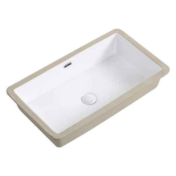 HE 27.56 in. X 15.75 in Undermount Rectangular Bathroom Sink in Milk White Ceramic
