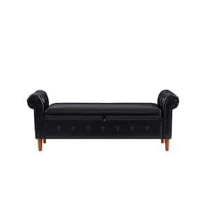 Black Storage Bench Tufted Storage Bench for Bedroom End of Bed Ottoman Benches Faux Leather Upholstered 24 x 63 x 22