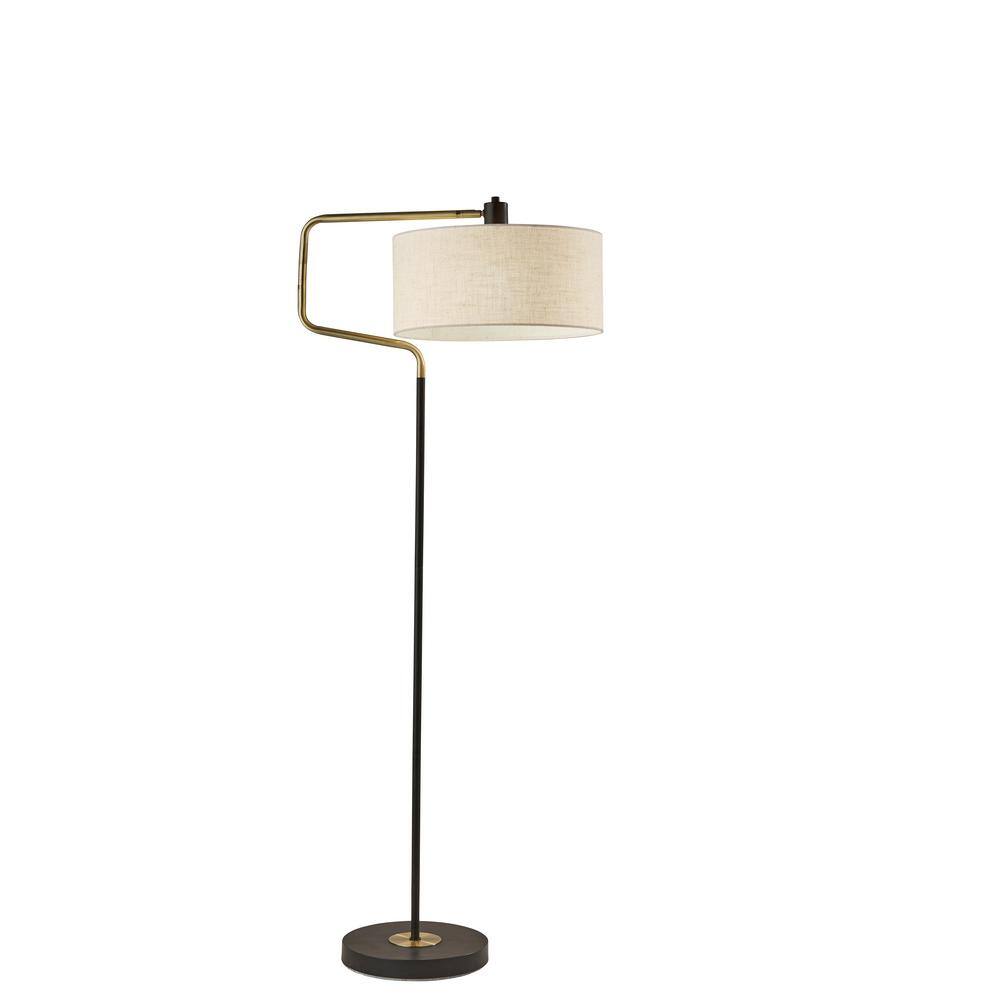 Mid-Century Modern Adjustable 57'' Black and Antique Brass Floor Lamp