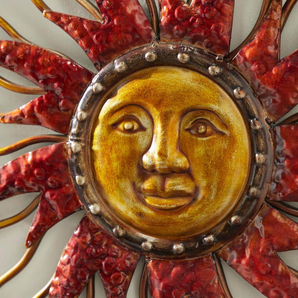 Copper and Red Metal Sun Moon Starburst Wall Sculpture