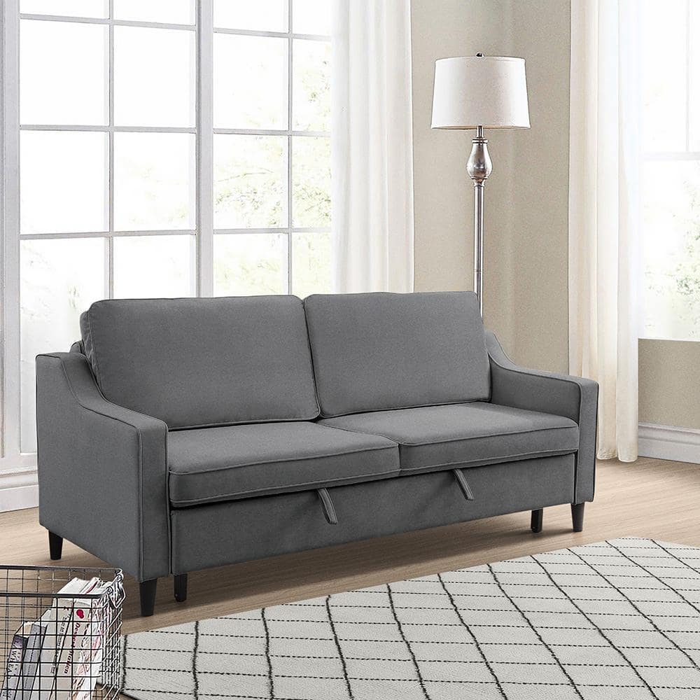 Adelia Dark Gray Velvet Convertible Sleeper Sofa with Wood Frame