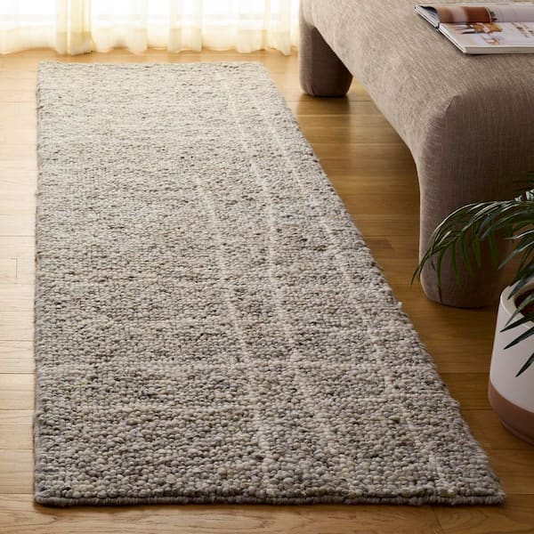 Natura 2 ft. x 8 ft. Taupe/Ivory Abstract Grid Distresed Runner Rug