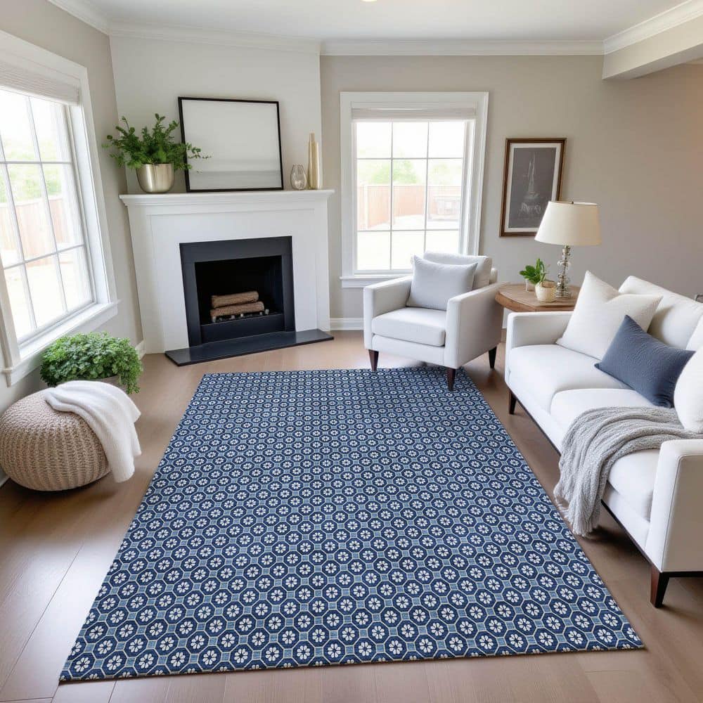 Mayfield Premium Machine Washable Abstract AMF1428 Blue 3 ft. x 5 ft. Area Rug price history on PriceWatchPro