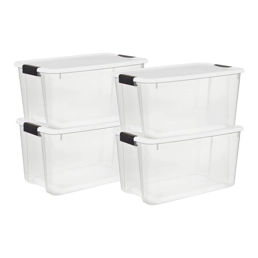 Sterilite 70 qt. Clear Plastic Stackable Storage Bin with Latching Lid (4-Pack)