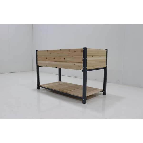 Unbranded 29.3 in. x 23.3 in. x 29.3 in. Natural Iron Wood Outdoor Growing Bed with Feet and Storage Racks for Gardens, Backyards