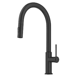 Oletto Modern Industrial Pull-Down Single Handle Kitchen Faucet in Matte Black