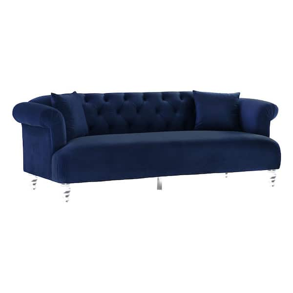 Armen Living Elegance Blue Velvet Contemporary Sofa With Acrylic Legs Lceg3blue The Home Depot