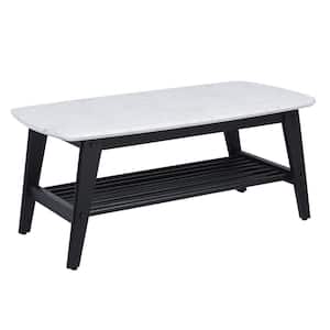 Birchwood 22 in. Faux White, Black Marble Top, Black, Matte Black Slatted Rectangle Marble Coffee Table