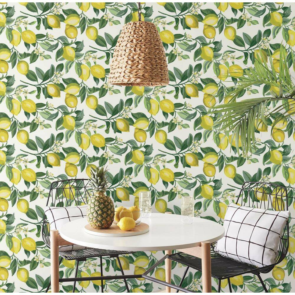 Lemon Zest Yellow and White Vinyl Peel and Stick Wallpaper