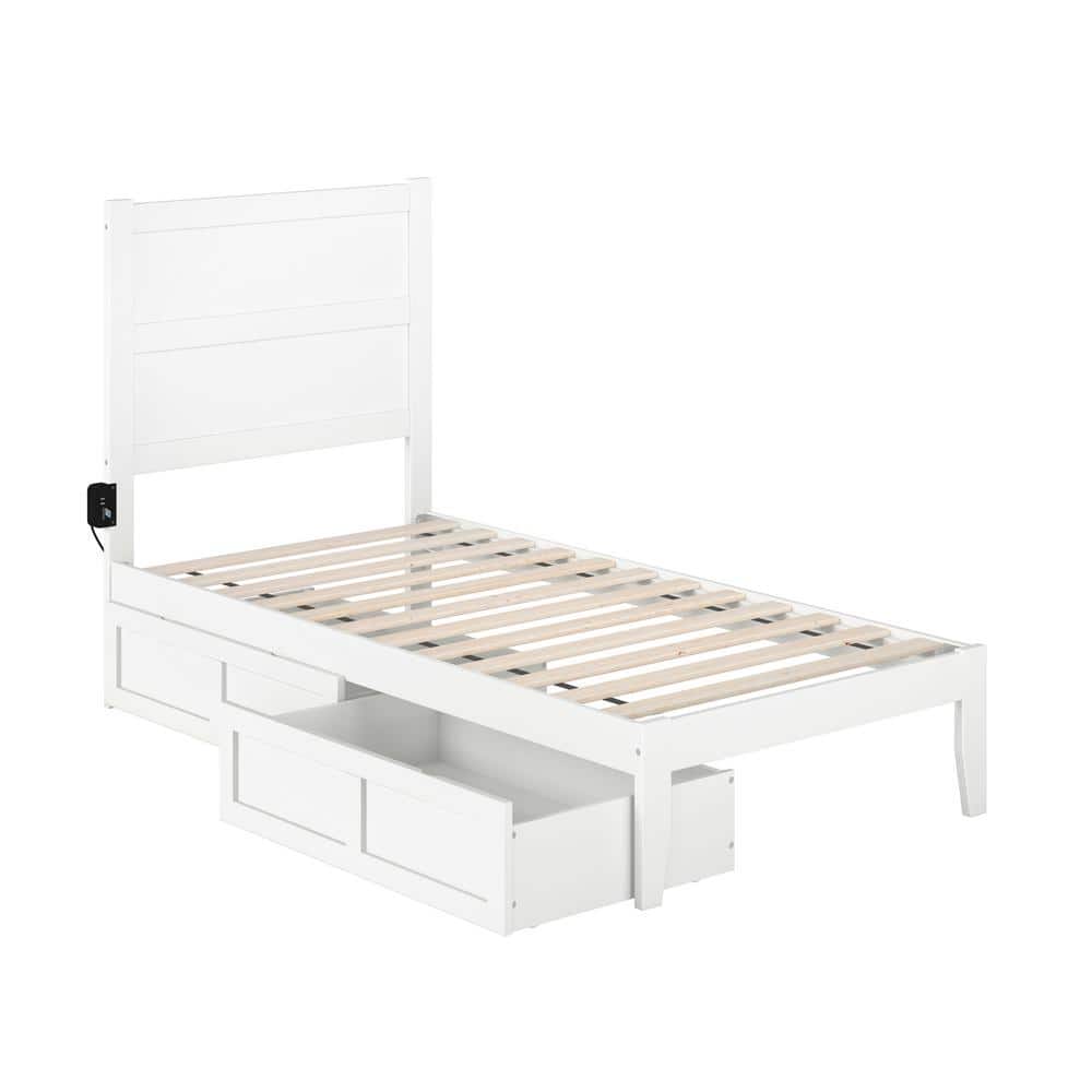 AFI NoHo White Twin Solid Wood Storage Platform Bed with 2 Drawers