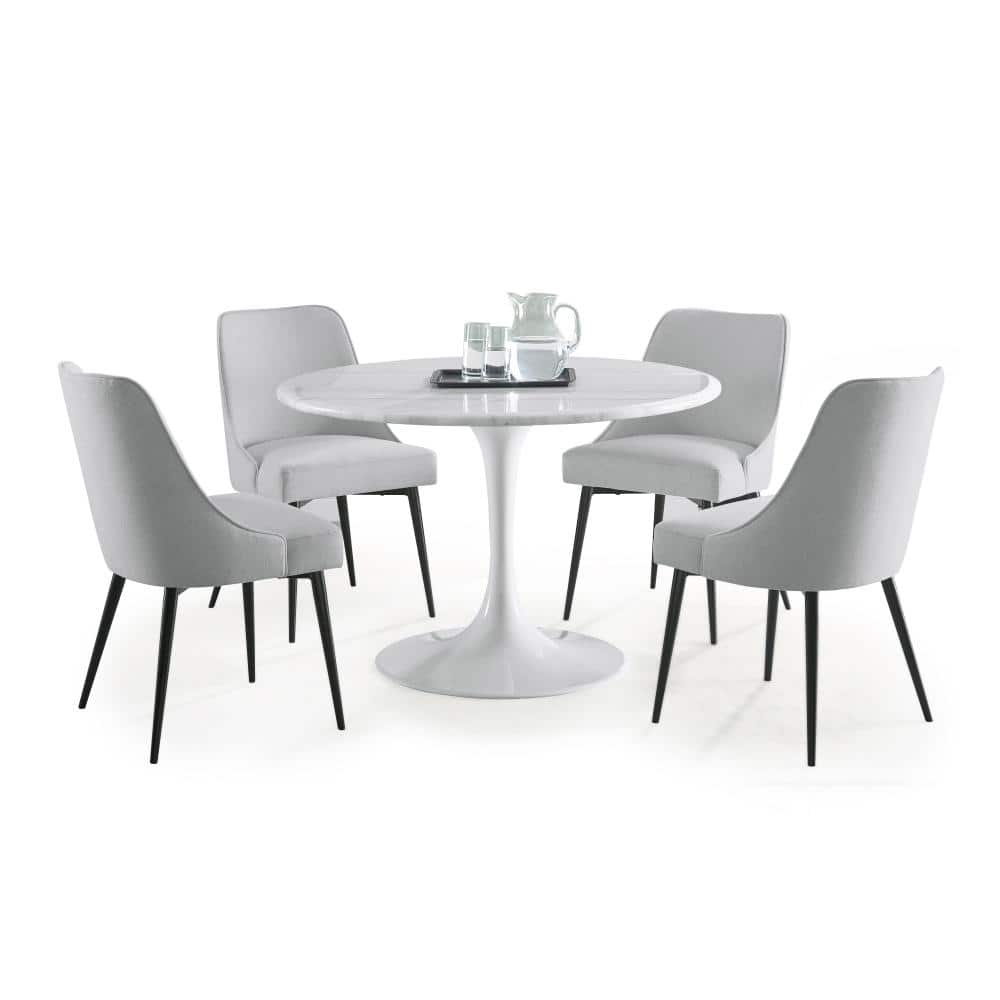 White Marquina Marble Round Dining Table with Metal Base