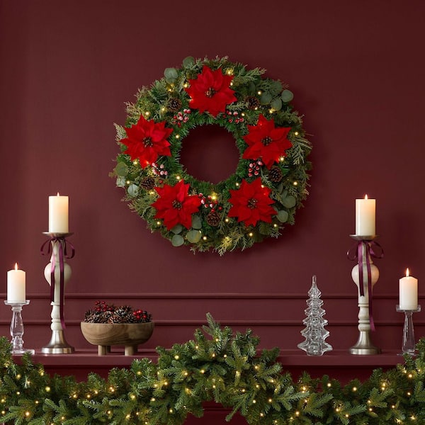 30 in Berry Bliss Mixed Pine LED Pre-Lit Wreath with Timer