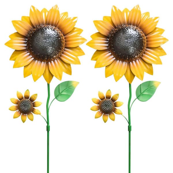 22.4 Inch Yellow Metal Sunflower Garden Stakes Outdoor Decor Spring Yard Art Shaking Head Flowers 2 Pack