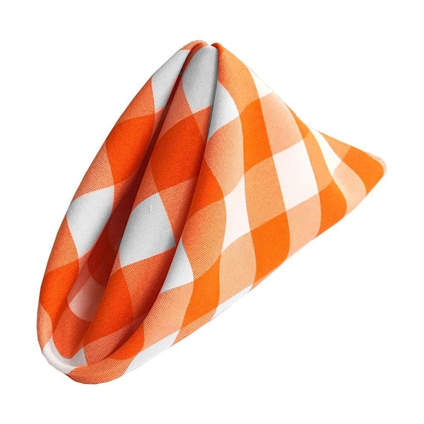 18 in. x 18 in. White and Orange Gingham Checkered Napkins (10-Pack)