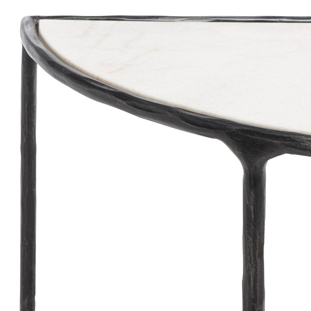 Jessa Demilune 36'' Black Metal and White Marble Console Table