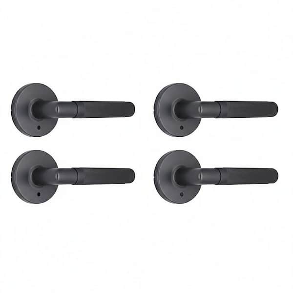 Woodcliff Gun Metal Bed/Bath Privacy Door Handle with Rectangle Rose 4-Pack