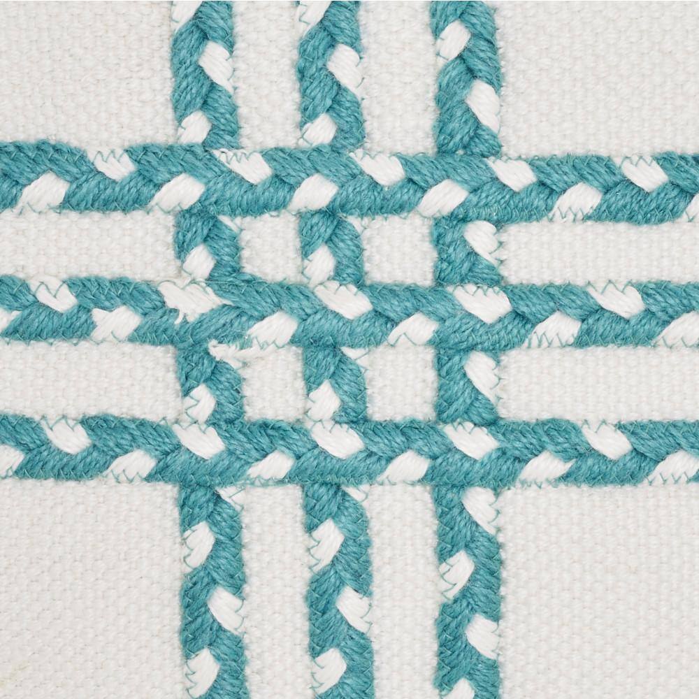 Lively Turquoise & Ivory Cross Braided 14"x20" Outdoor Lumbar Pillow