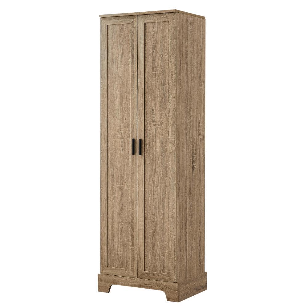 22.1 in. W x 16.9 in. D x 71.2 in. H Brown MDF Freestanding Linen Cabinet with Adjustable Shelves, 2 Doors