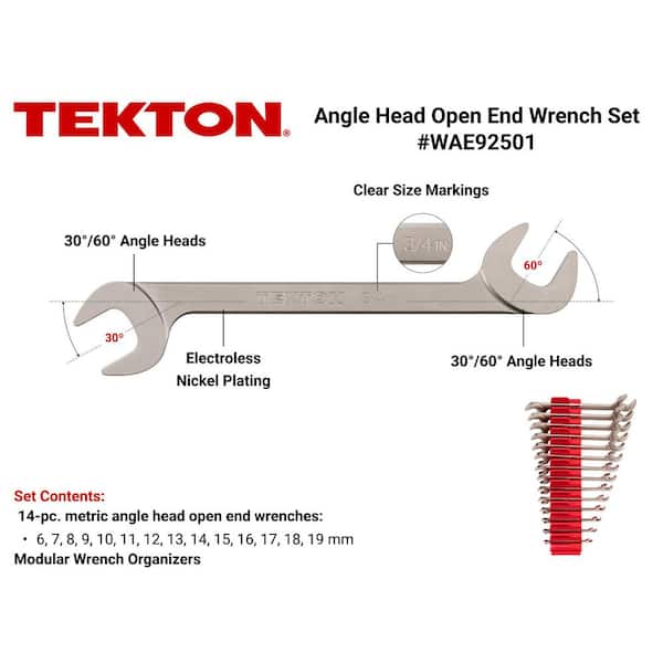6-19 mm Angle Head Open End Wrench Set with Modular Wrench Organizer (14-Piece)