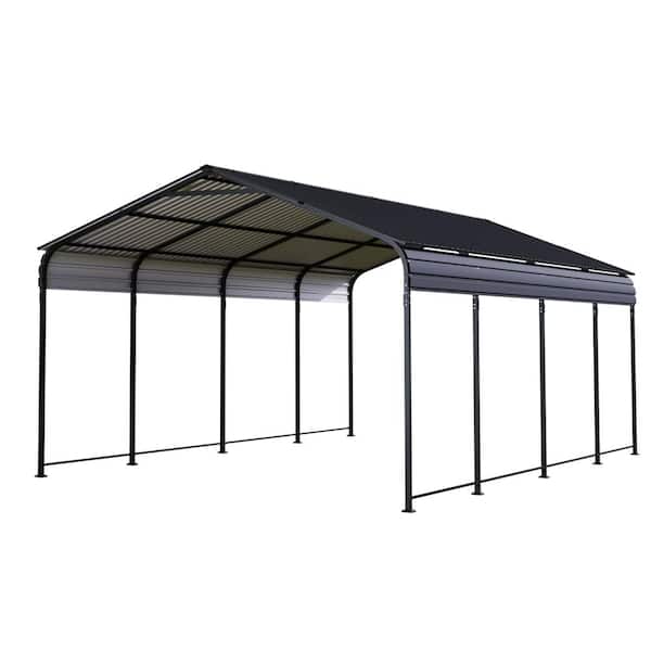 12 ft. W x 20 ft. D x 6.9 ft. H Black Heavy Duty Carport Canopy with Galvanized Steel Roof and Frame for Driveway Car