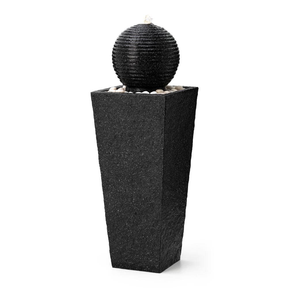 Modern Gray Polyresin Pedestal Fountain with LED Light