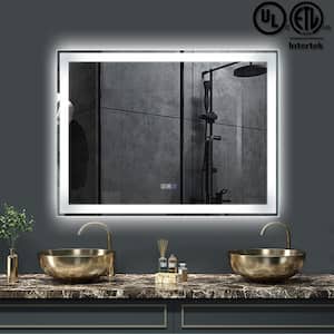 48.01 in. W x 36 in. H Large Rectangular Frameless LED Backlit and Anti-Fog Wall Bathroom Vanity Mirror in Silver