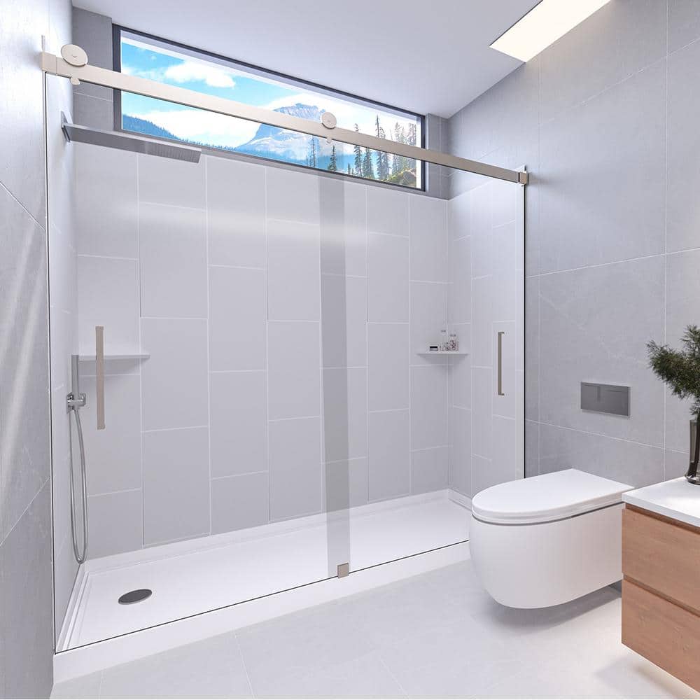 THERMAGLASS Dove GreyTetherow 60 in. x 32 in. x 83 in. Base/Wall/Door