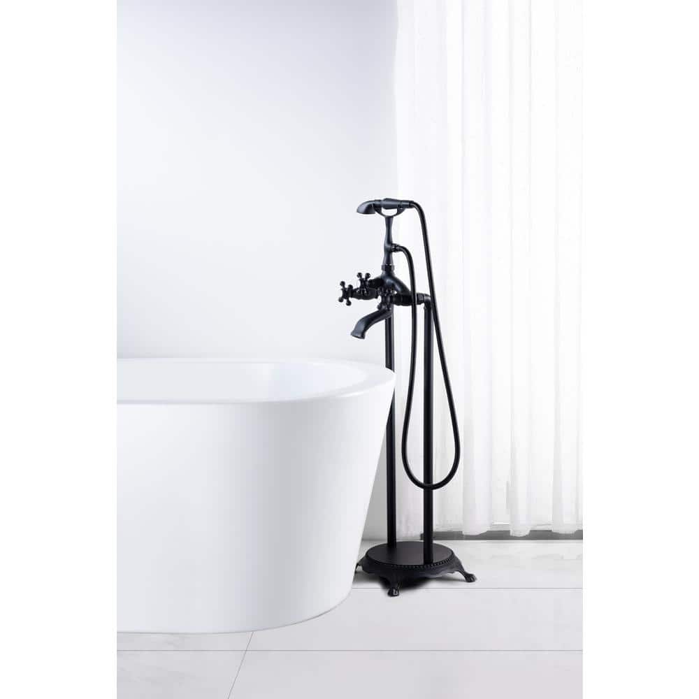 Matte Black Freestanding Clawfoot Tub Faucet with Hand Shower