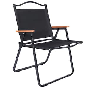 Black 1-Piece Fabric and Steel Frame Outdoor Recliner w/Handle & Storage Bag for Leisure & Beach, 264 lbs. Load Bearing