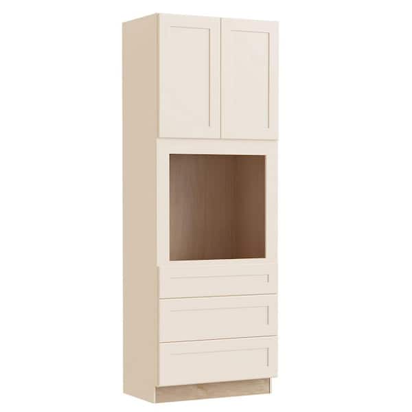 Newport 33 in. W x 24 in. D x 96 in. H Assembled Plywood Double Oven Kitchen Cabinet in Blended Cream with Soft Close