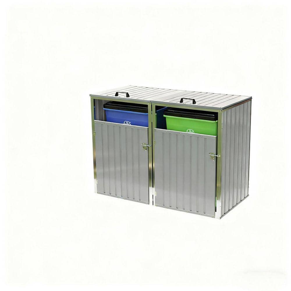 Zeus & Ruta 63 in. W x 32 in. D x 48 in. H Light Gray Metal Trash