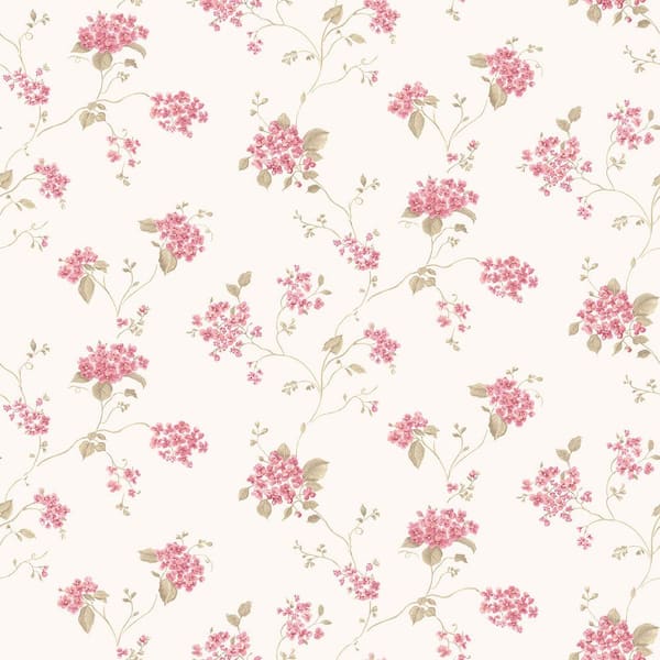 Unbranded Miniatures 2 Red/Pale Green/Ivory Lilac Floral Trail Matte Finish Non-Pasted Vinyl on Non-Woven Wallpaper Sample
