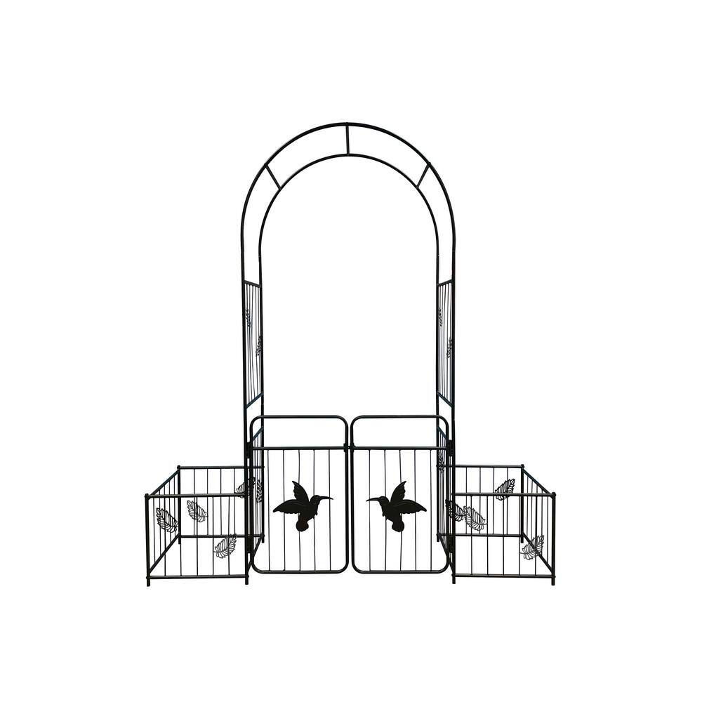 80 in. x 87 in. Iron Black Garden Arbors Trellis with Double Doors HG