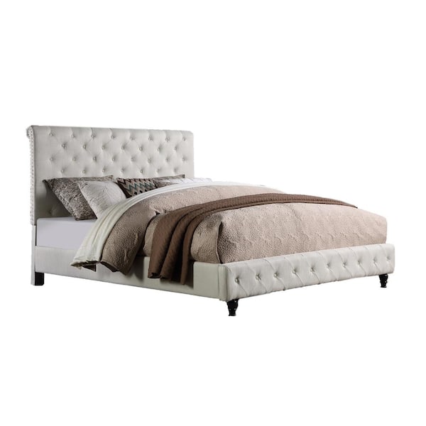 Clover Beige Queen Modern Tufted Bed With Nailhead Trim YY132BQ - The ...