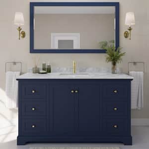 Avery 60 in. W x 22 in. D Bathroom Vanity in Dark Blue with Marble Vanity Top in White Carrara with White Basin