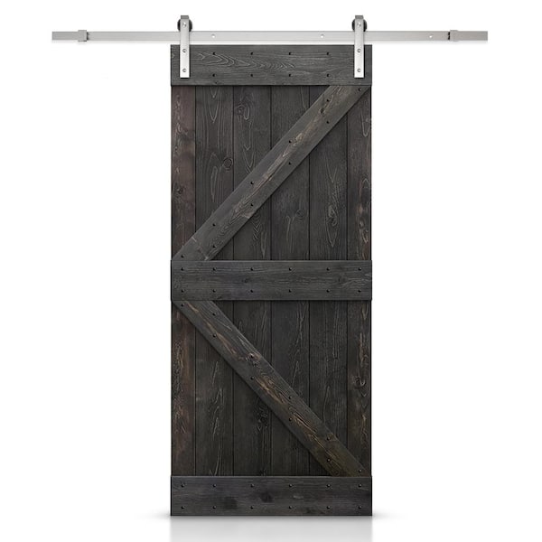 CALHOME K Series 36 in. x 84 in. Solid Charcoal Black Stained DIY Knotty Pine Wood Interior Sliding Barn Door with Hardware Kit