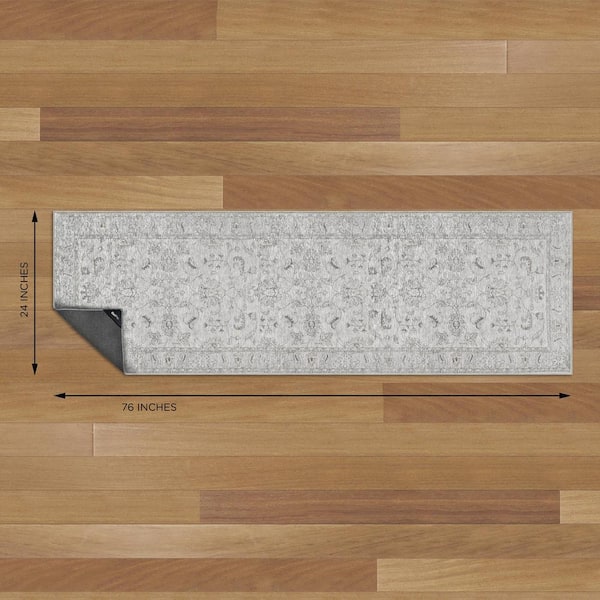 Nevermove Jordan Grey 2 ft. x 6.3 ft. Machine-Washable Polyester Designer Accent Runner Rug with GellyGrippers