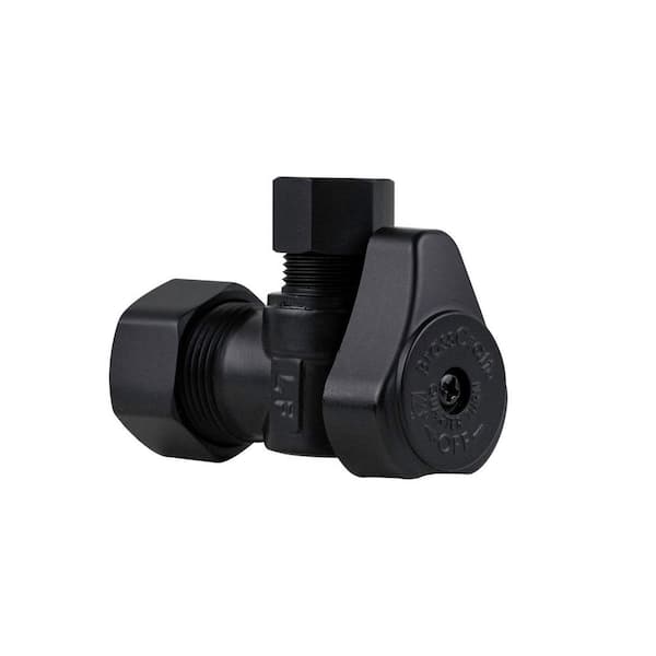 1/2" NOM Compression Inlet x 3/8" OD Comp Outlet 1/4 Turn Matte Black Angle Stop