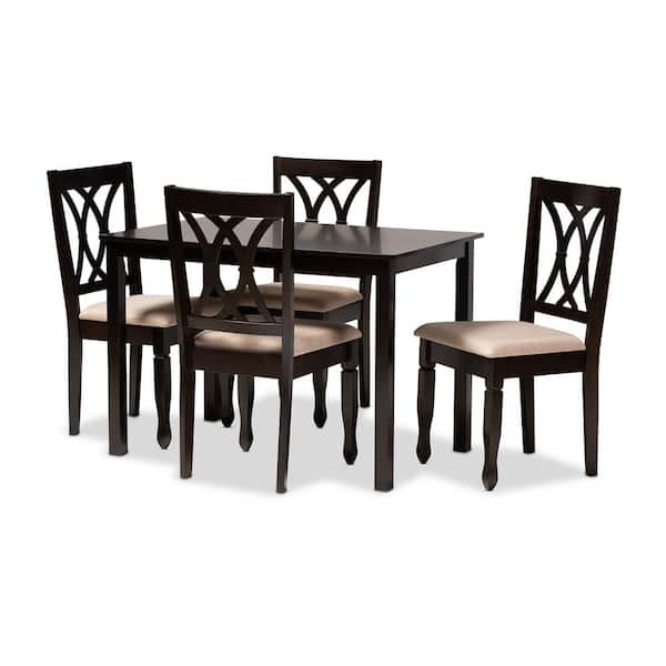 Baxton Studio Reneau 5-Piece Sand Brown and Espresso Dining Set