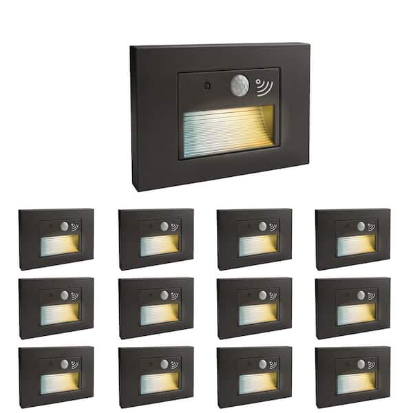 12-PACK 50 Lumens120V Hardwired Bronze Motion Sensing Integrated LED Indoor/Outdoor Stair Light With 3CCT Selectable