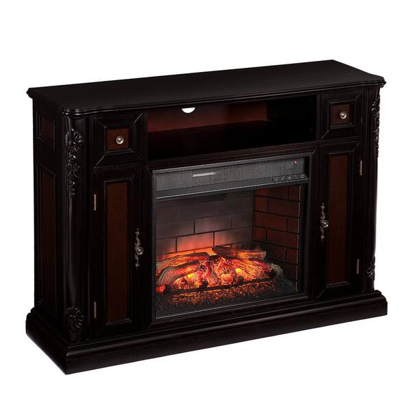 Southern Enterprises Bristol 48 in. W Infrared Media Fireplace in Ebony with Antique Red