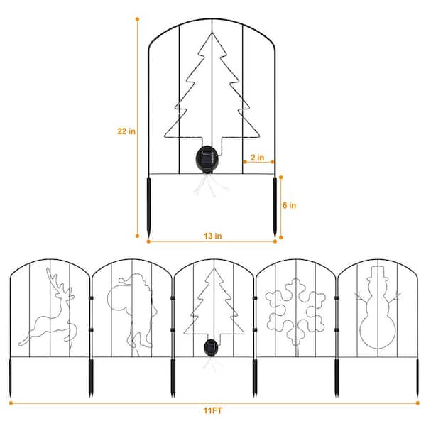 Oumilen 22.4 in. H Metal Lighted Garden Fence with Flower Pattern for Yard Garden Fence Decoration (10-Packs)