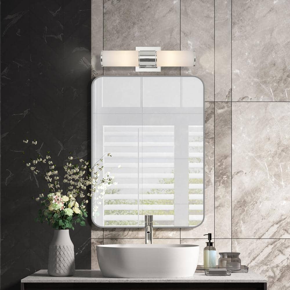 Polished Nickel 2-Light Vanity with Satin Opal Glass